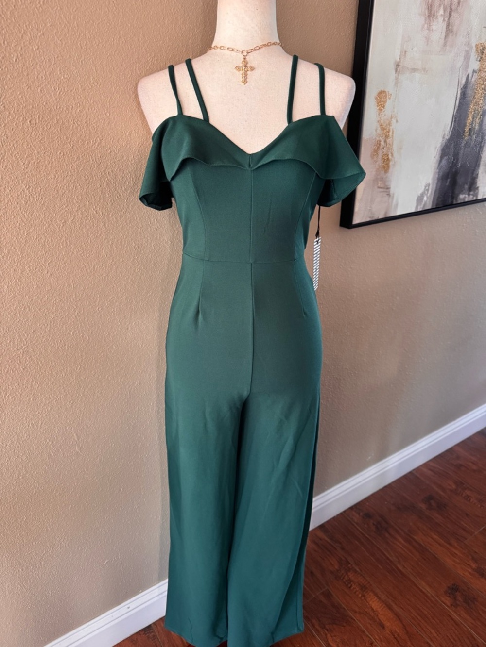 Off-Shoulder Strappy Jumpsuit in Deep Green - Picture 11 of 11